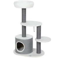 PawHut Krabpaal met 1 kattenhol, 1 kattenbed, 2 platformen, jute-touwpalen, Wit + Grijs(m-1)