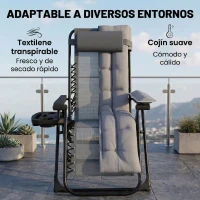 Outsunny Silla de Gravedad Cero Tumbona Plegable y Reclinable Ajustable con Reposabrazos Reposacabezas Portavasos Gris Claro(m-6)