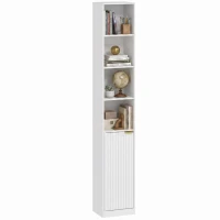 HOMCOM Bücherregal mit 6 Ebenen, hohes schmales Regal mit 4 offenen Regalböden, Tür und verstellbarem Fach, Weiß(m-8)
