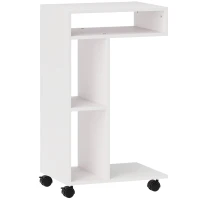 HOMCOM Table d'appoint en forme de C avec roulettes, avec 3 compartiments et 1 étagère ouverte, 40 x 30 x 69 cm, blanc(m-1)