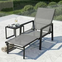 Outsunny Tumbona Plegable con Reposapiés Retráctil Respaldo Ajustable 5 Niveles Tela de Textilene Marco Acero Gris Oscuro(m-10)