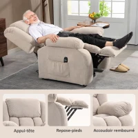 HOMCOM Poltrona elevatória elétrica massagem e aquecimento com apoio para os pés, encosto reclinável, telecomando e bolso lateral(m-4)