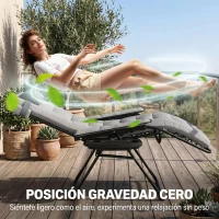 Outsunny Silla de Gravedad Cero Tumbona Plegable y Reclinable Ajustable con Reposabrazos Reposacabezas Portavasos Gris Claro(m-4)
