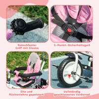 HOMCOM 6-in-1 Kinderrdriewieler met Duwstang, Zonnedak, Gordel, Mandje, voor 1-5 Jaar, Roze(m-7)
