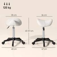 HOMCOM Banqueta com rodízios, cadeira de trabalho com altura ajustável 45-57 cm e sela ergonómica, 48x47x45-57cm, branco(m-3)