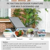 Outsunny PE Rattan Sun Lounger, Five-Position Adjustable Recliner Lounger Chair with Soft Padded Cushion for Patio, Mixed Grey(m-7)