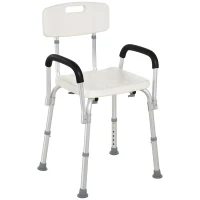 HOMCOM Chaise de Douche siège de Douche Ergonomique Hauteur réglable Pieds antidérapants Dossier accoudoirs Amovibles Charge Max. 136 Kg alu HDPE Blanc(m-12)