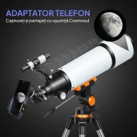 Outsunny Telescop Astronomic 80mm cu Montură AZ, 2 Lentile Oculare și Adaptor pentru Smartphone, 92x92x130 cm, Alb și Negru(m-7)
