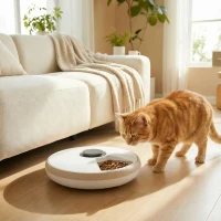 PawHut Distributeur de Nourriture pour Animaux de Compagnie Distributeur Automatique 6 portions 31,5 x 31,5 x 8,3 cm blanc(m-14)