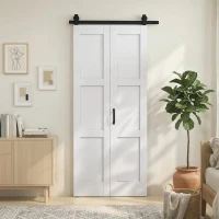 HOMCOM Puerta Corredera Plegable con Herrajes 91,4x213,4 cm con Rodillo Riel de Acero Guía de Suelo Manija Blanco(m-10)