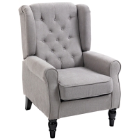 HOMCOM Fauteuil de salon capitonné avec assise large, pieds en bois, style classique, grand confort, 74 x 86 x 102 cm, gris