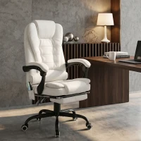 Vinsetto Fauteuil de Bureau Massant 7 Points, Chaise de Bureau Ergonomique avec Repose-pieds Rétractable, Dossier Inclinable 155°, Hauteur Réglable, Pivotant à 360°, télécommande Filaire, Blanc(m-10)
