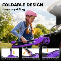 AIYAPLAY Trottinette électrique pour enfants 6+ ans, pliable 3 roues démarrage zéro, vitesse maximale 8 km/h 64x29x83cm violet(m-9)