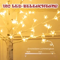 HOMCOM Kunst-kersenbloesemboom met 120 LED's, 3 dimniveaus, warmwit, realistische schors, 21 x 21 x 150 cm(m-4)