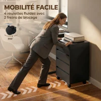 HOMCOM Caisson de bureau rangement bureau sur roulettes 4 tiroirs coulissants en bois aspect bois noir(m-4)