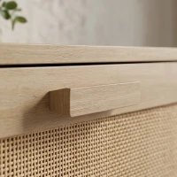 HOMCOM Commode 6 tiroirs meuble de rangement avec tissage en rotin dim. 110L x 40l x 75H cm Aspect Bois Clair(m-10)