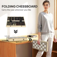 SPORTNOW 15 Inch Chess Set, Foldable Chess and Draughts Set, Brown(m-5)