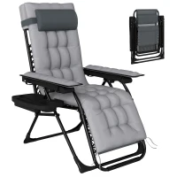Outsunny Silla de Gravedad Cero Tumbona Plegable y Reclinable Ajustable con Reposabrazos Reposacabezas Portavasos Gris Claro(m-11)