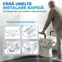 HOMCOM Înălțător WC pentru Vârstnici din HDPE cu Mânere Antialunecare, Lățime Reglabilă, Capacitate 136 kg, Alb(m-7)