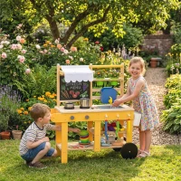 AIYAPLAY Cucina Giocattolo in Legno per Bambini con 15 Accessori, da Interno ed Esterno, Giallo(m-2)