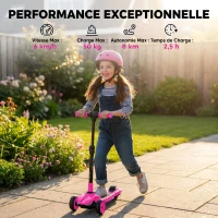 AIYAPLAY Trottinette électrique pour enfants 6+ ans, pliable 3 roues démarrage zéro, vitesse maximale 8 km/h 64 x 29 x 83 cm rose(m-7)