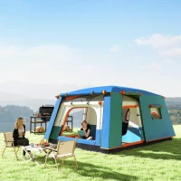 Outsunny Tenda da Campeggio per 4 Persone con 2 Stanze e Veranda, Impermeabile e UPF 30+, Borsa di Trasporto, Blu(m-8)