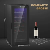HOMCOM Wijnkoelkast, Stil, 5-18°C, Touchscreen, Verlichting, 34,5x45x78cm, Zwart(m-5)