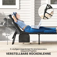 Outsunny 2er set opvouwbare ligstoel tuinligstoel met hoofdkussen 5‑voudig verstelbare rugleuning zijvak zwart(m-4)