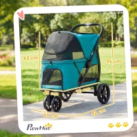 PawHut Dog Stroller, 3 Wheels Pet Stroller with Dual Entry, Easy One-Click Quick Fold, Mesh Windows, Washable Cushion(m-3)