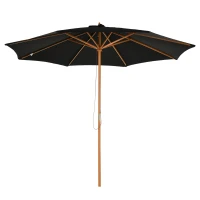 Outsunny Umbrelă de Grădină 3 m cu Stâlp din Lemn, 8 Spițe și Acoperire din Poliester, Neagră(m-12)