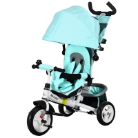 HOMCOM Kinder Driewieler, Loopfiets, Achtermand, Bekerhouder, Zonnedak, Metaal, Groen(m-10)
