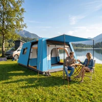 Outsunny Tenda da Campeggio per 4 Persone con 2 Stanze e Veranda, Impermeabile e UPF 30+, Borsa di Trasporto, Blu(m-9)
