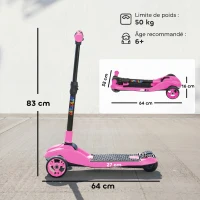 AIYAPLAY Trottinette électrique pour enfants 6+ ans, pliable 3 roues démarrage zéro, vitesse maximale 8 km/h 64 x 29 x 83 cm rose(m-3)