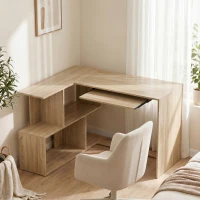 HOMCOM Escritorio de Esquina 120x100x76 cm Escritorio en L con Bandeja para Teclado Madera Natural(m-2)
