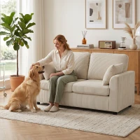 HOMCOM Canapea 2 locuri din catifea côtelată, Canapea de living 144 cm cu șezut lat căptușit, 2 perne, Bej(m-5)