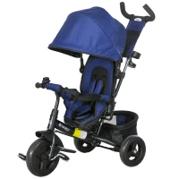 HOMCOM Kinderdriewieler met Achterkorf, Bekerhouder, Zonnedak, van Metaal, Donkerblauw(m-10)