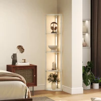 HOMCOM Lampadaire sur Pied Salon, Lampadaire avec Étagères d'Angle à 4 Niveaux, Lampe LED Dimmable, 41x29,5x163,5cm, Chêne(m-2)