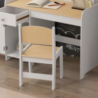 ZONEKIZ Kinderschreibtisch mit Stuhl, Kindertisch mit Schublade, Fach und großer Arbeitsfläche, für 3 bis 6 Jahre, 80 x 39 x 59 cm, weiß(m-5)