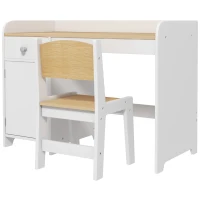 ZONEKIZ Kinderschreibtisch mit Stuhl, Kindertisch mit Schublade, Fach und großer Arbeitsfläche, für 3 bis 6 Jahre, 80 x 39 x 59 cm, weiß(m-7)