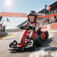HOMCOM Go-Kart voor Kinderen, Elektrisch Kart met Toeter en Muziekfunctie, Verstelbare Stoel, tot 12 km/u, Kunststof, Metaal, Rood(m-2)
