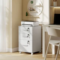 HOMCOM Gaveteiro de Escritório Móvel com 3 Gavetas com Fechadura Gaveteiro com Rodízios 40x40x69,5 cm Branco(m-6)