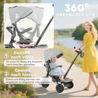AIYAPLAY Kinderdreirad, 6-in-1 Buggy voor Kleuters, met Duwstang, Verstelbare Zitting, Vouwbaar Ontwerp, Veiligheidsnet, Grijs(m-5)