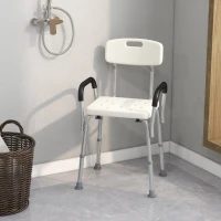HOMCOM Chaise de Douche siège de Douche Ergonomique Hauteur réglable Pieds antidérapants Dossier accoudoirs Amovibles Charge Max. 136 Kg alu HDPE Blanc(m-2)