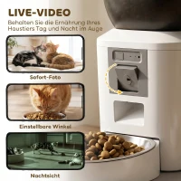 PawHut Voerautomaat kat met camera, 2,4 GHz wifi, app-besturing, 4L voor 1–10 maaltijden, tweeweg-audio(m-4)