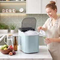 HOMCOM Máquina de Cubitos de Hielo Autolimpiable 12 kg/24H 9 Cubitos Listos en 7 Minutos 2 Tamaños de Hielo 1,5L Depósito Azul(m-10)