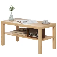 HOMCOM Table basse de salon, table d'appoint rectangulaire à 2 niveaux avec étagère de rangement, 90x45x44,5cm, bois naturel(m-12)