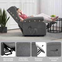 HOMCOM Fotel Relaksacyjny z Pomocą przy Wstawaniu, Funkcja Leżenia, do 200kg, 72,5x94x109cm, Ciemnoszary(m-6)