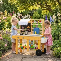 AIYAPLAY Cucina Giocattolo in Legno per Bambini con 15 Accessori, da Interno ed Esterno, Giallo(m-10)