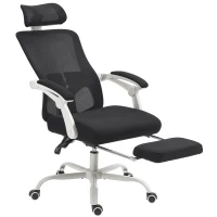 HOMCOM Chaise de Bureau Inclinable 135° avec Repose-Pieds, Support Lombaire, Appuie-tête, Hauteur Réglable, en Maille, Noir(m-7)