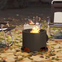 Outsunny Outdoor Round Fire Pit with Lid and Fire Poker - Black(m-8)